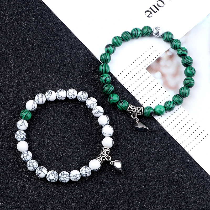 2Pcs Natural Stone Heart Magnet Couple Bracelets 4
