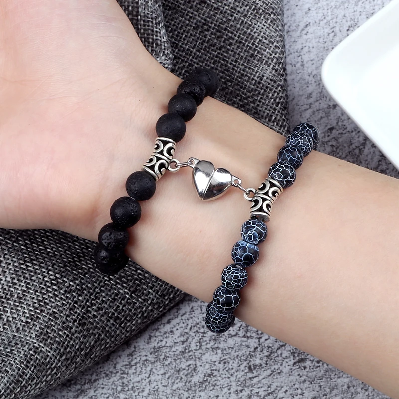 2Pcs Natural Stone Heart Magnet Couple Bracelets 5