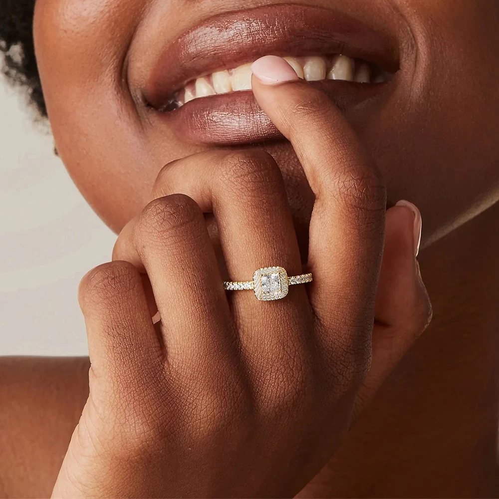 925 Sterling Silver Gold Color Zircon Band 6