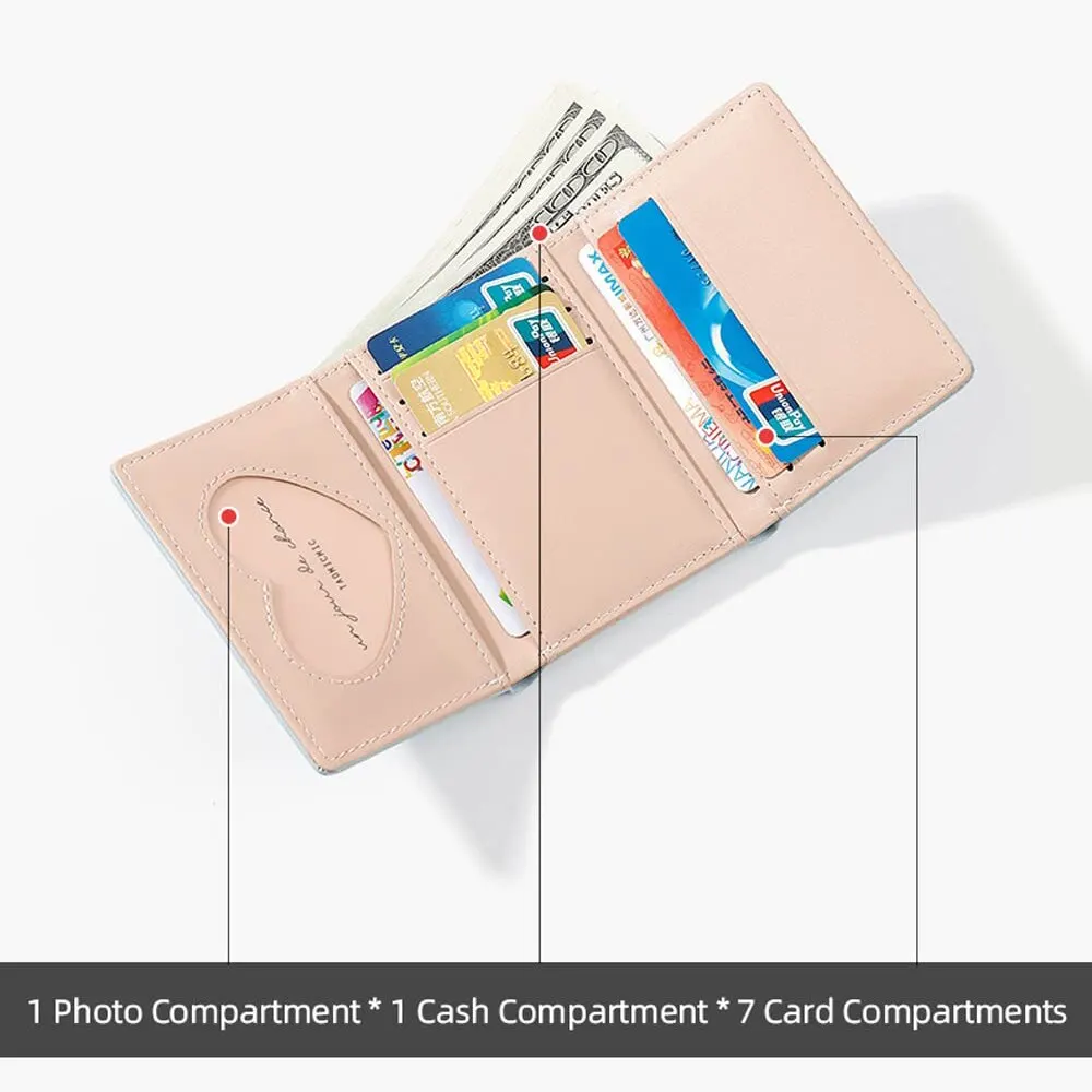 Cute Flower Tri-folded Wallet for Girls Women Tri-folded Wallet Cash Pocket Flowers PU Leather Print Card Holder Coin Purse with ID Window 2