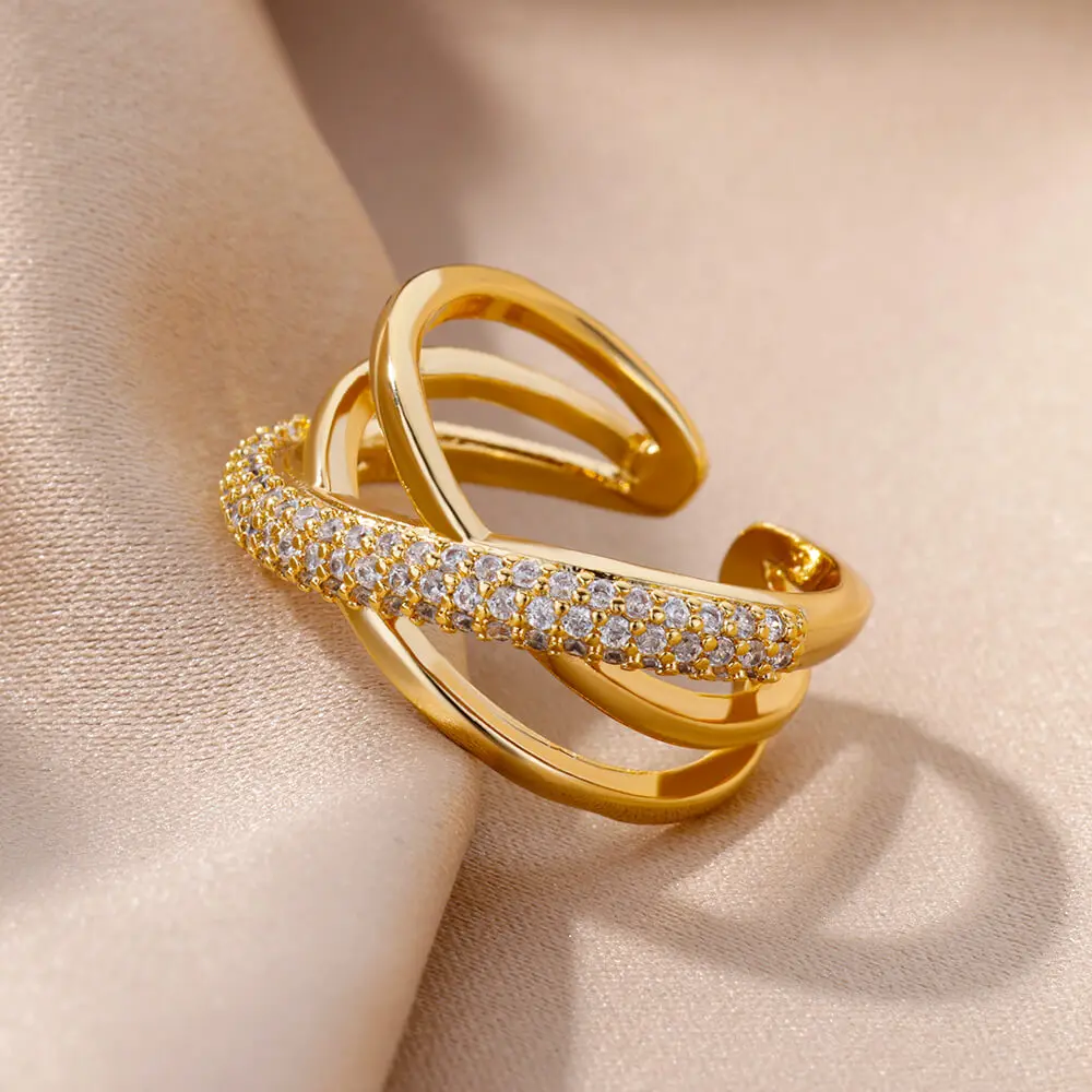 Zircon Gold Plated Double Crossed Ring 4