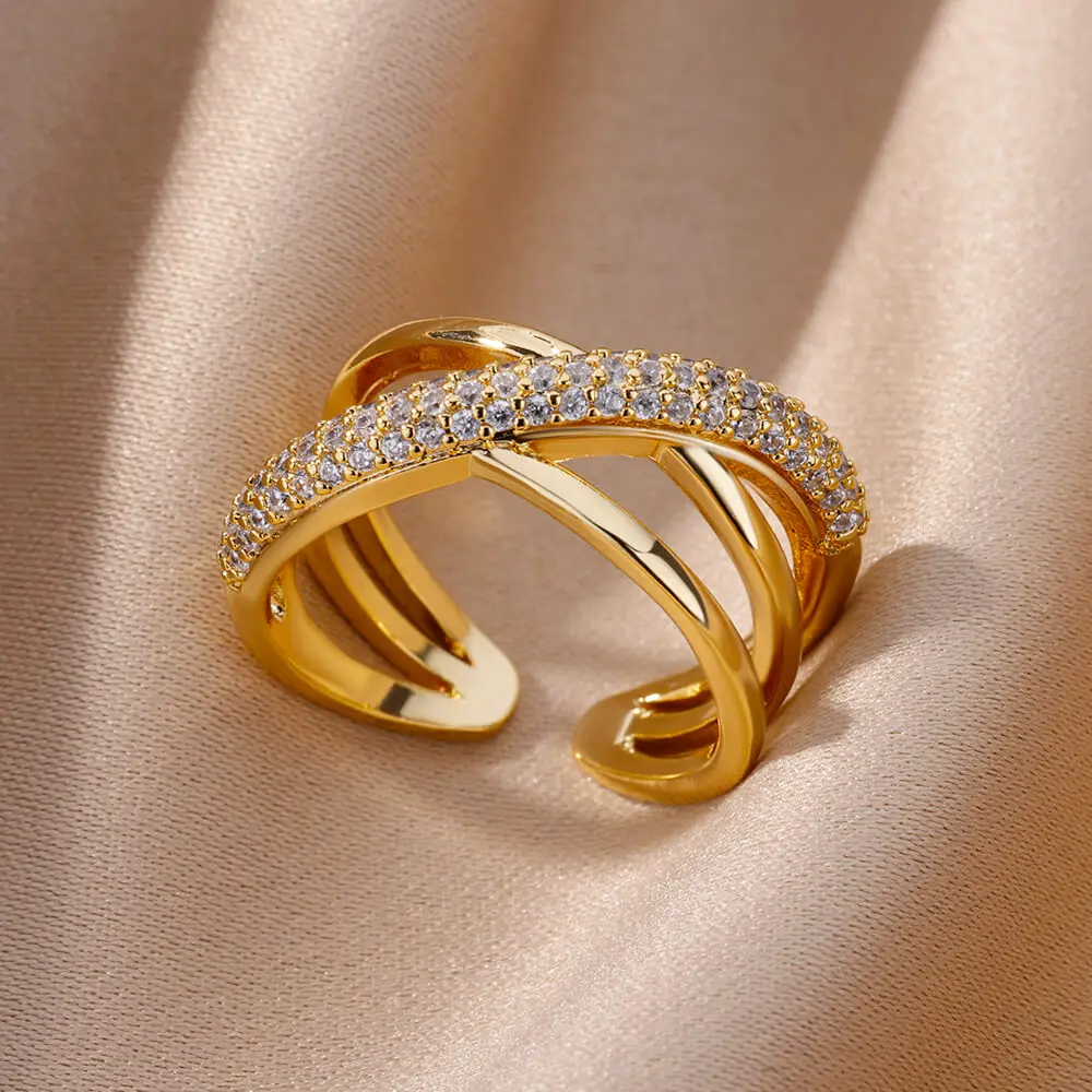 Zircon Gold Plated Double Crossed Ring 2