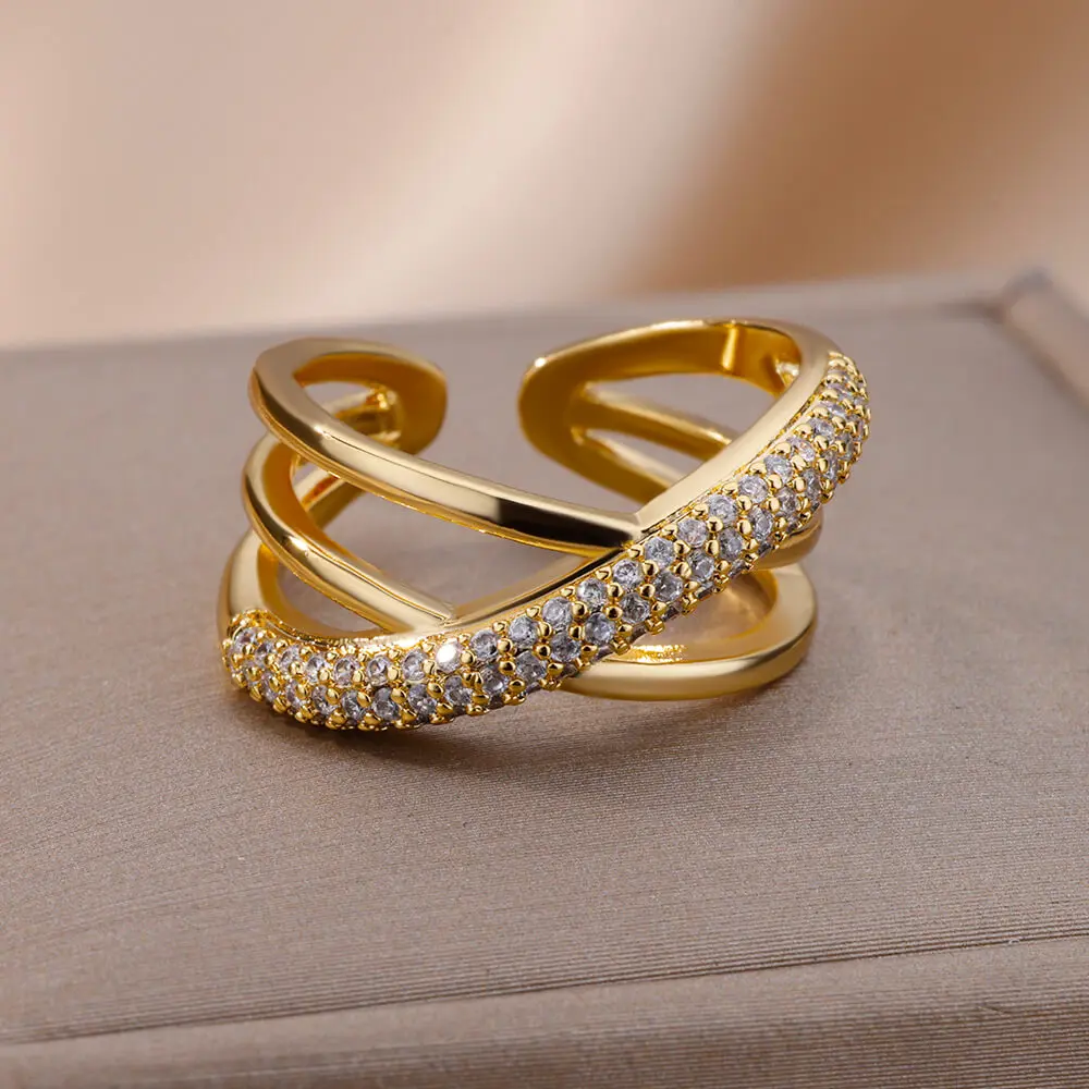 Zircon Gold Plated Double Crossed Ring 1