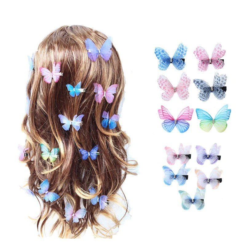 5PCS Princess Mesh Double-layer Butterfly Hairpins 2