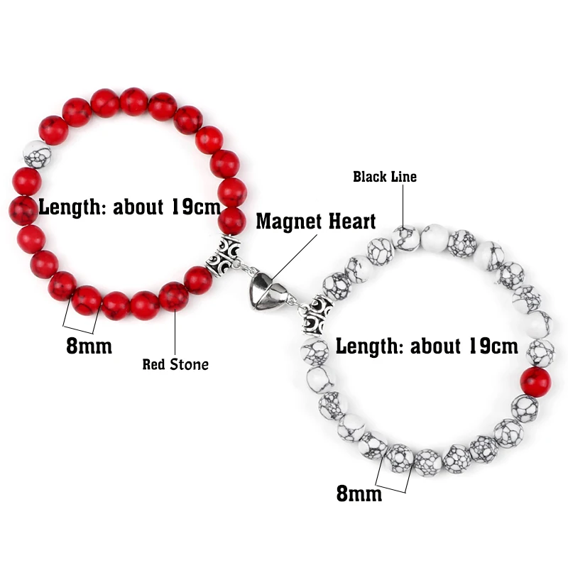 2Pcs Natural Stone Heart Magnet Couple Bracelets 6