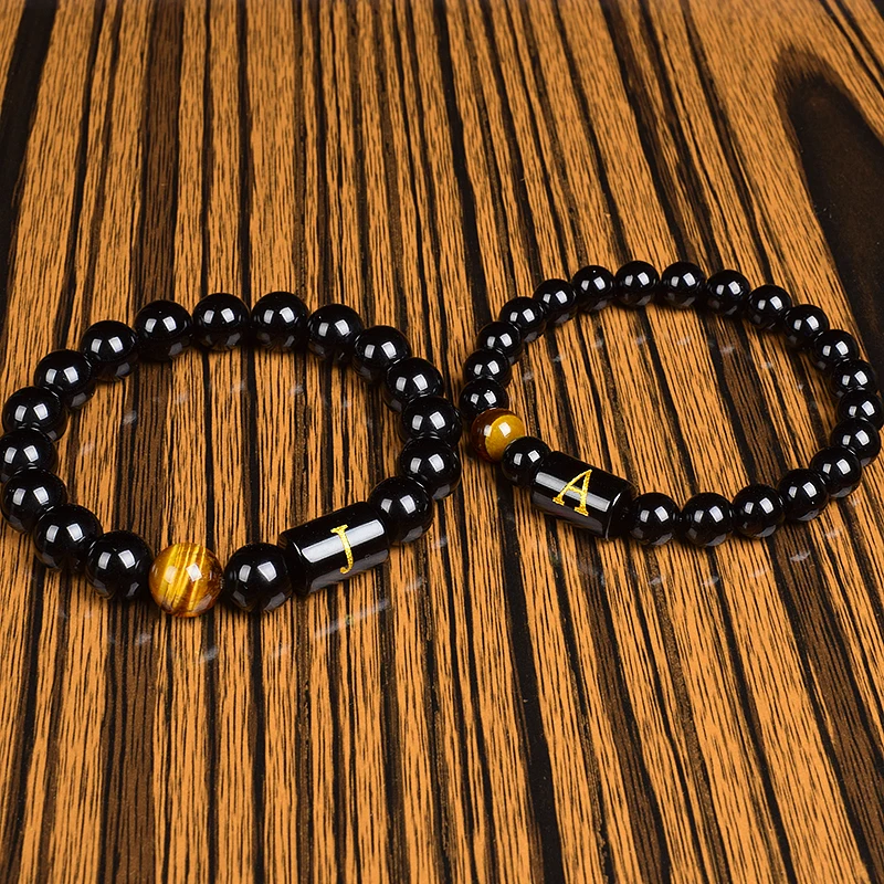 Initials Black Onyx and Tiger Eye Bracelet for Men 6