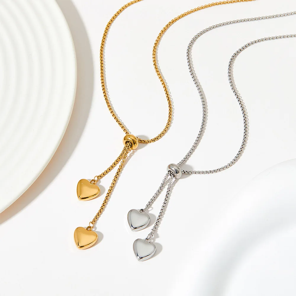 Metal Double Heart Charm Necklace 3