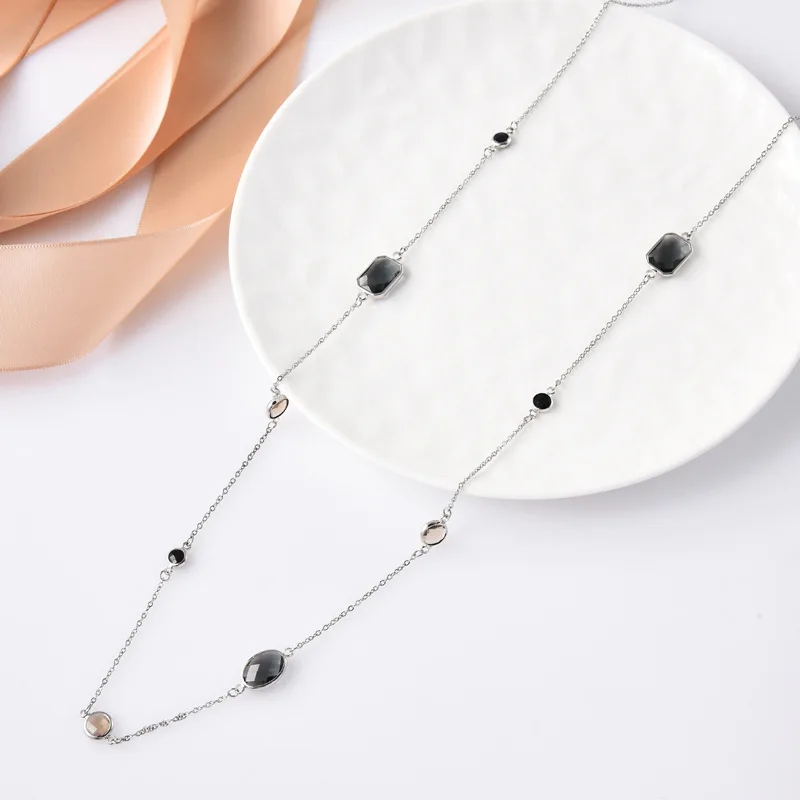 Long Bohemia Trendy Women Jewelry Statement Necklace Personality Long Oval Square Geometric Pendant Maxi Collar Chain 4